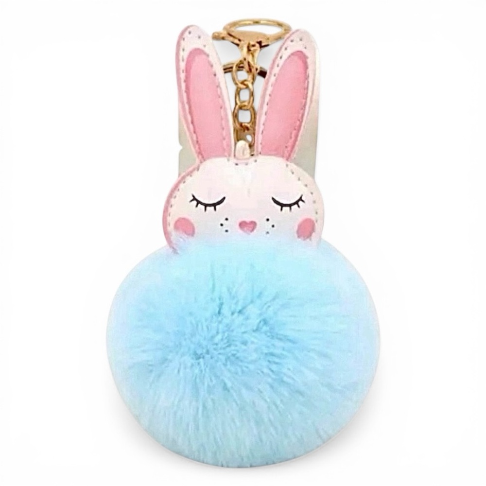3/$10 BUNNY POM POM KEYCHAIN IN BLUE - ONE FOR $5 OR BUNDLE THREE FOR $10